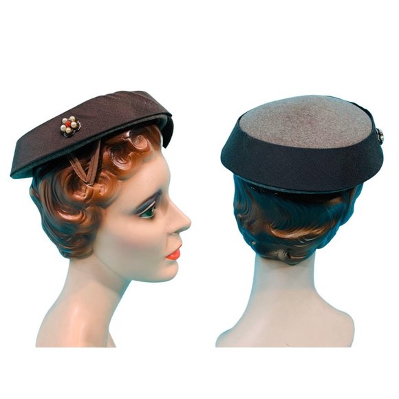 Vintage 1950s Brown Hat Tweed Neumann Endler Textured Wool Beret - Picture 1 of 10